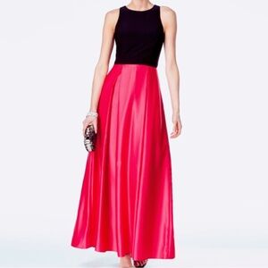Betsy & Adam Sleeveless Color Block Maxi Gown Banquet Cocktail Black Pink Sz 10